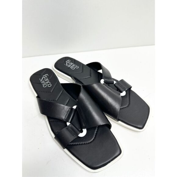 Franco‎ Sarto Sandals Womens Size 9.5 Leather Black/White Open Toe - Picture 1 of 12